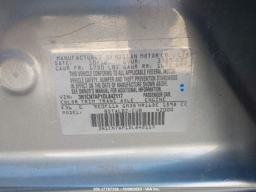 2013 NISSAN VERSA SV - 3N1CN7AP1DL842117
