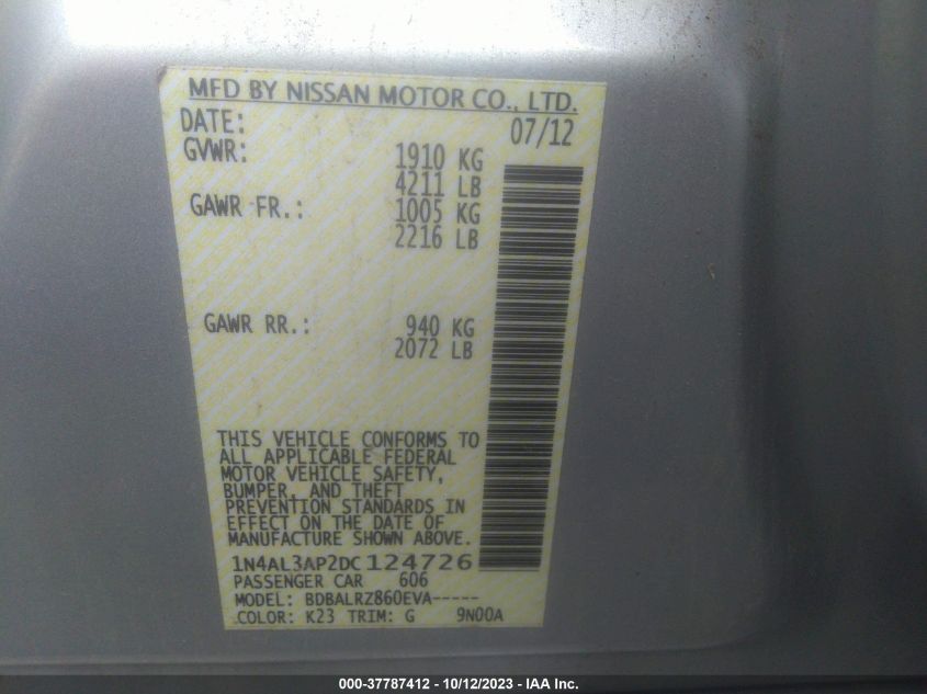 2013 NISSAN ALTIMA 2.5 S - 1N4AL3AP2DC124726