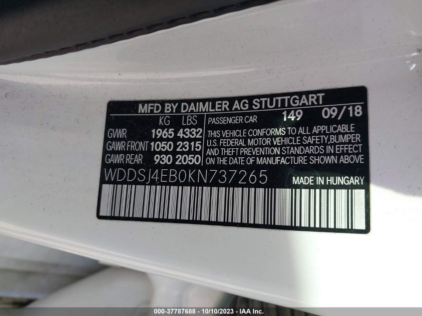 2019 MERCEDES-BENZ CLA 250 - WDDSJ4EB0KN737265
