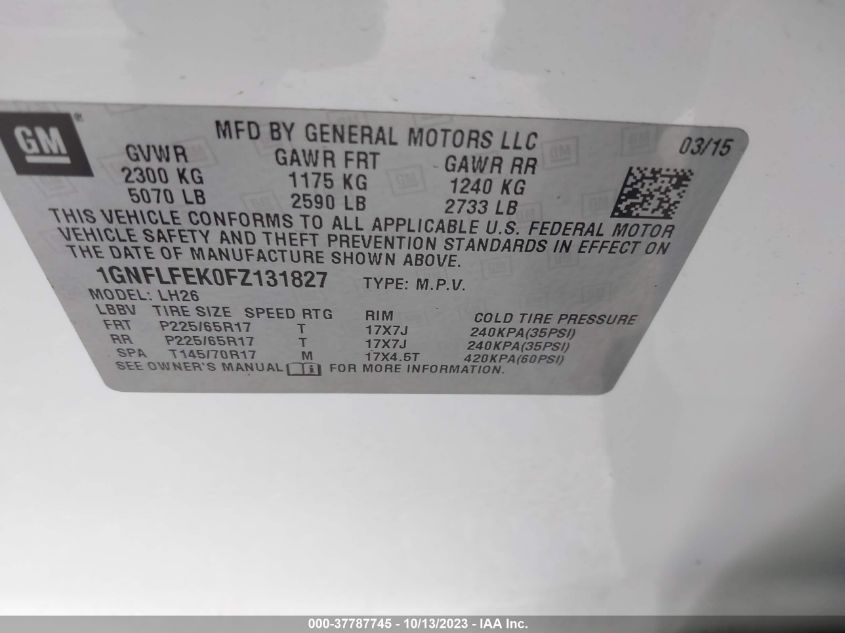 2015 CHEVROLET EQUINOX LT - 1GNFLFEK0FZ131827
