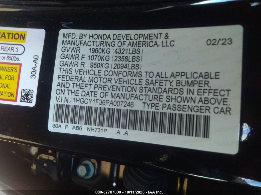 2023 HONDA ACCORD EX - 1HGCY1F36PA007246