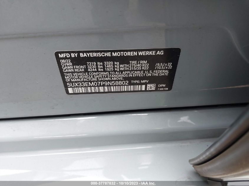 2023 BMW X7 M60I 5UX33EM07P9N58802