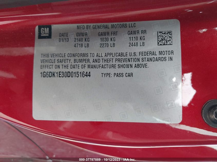 2013 CADILLAC CTS PERFORMANCE - 1G6DK1E30D0151644
