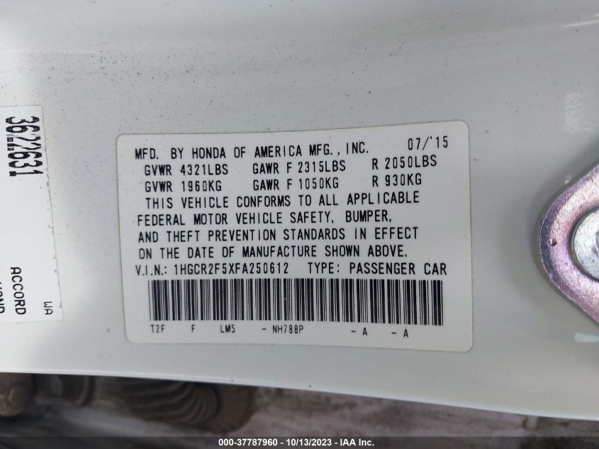 2015 HONDA ACCORD SEDAN SPORT - 1HGCR2F5XFA250612