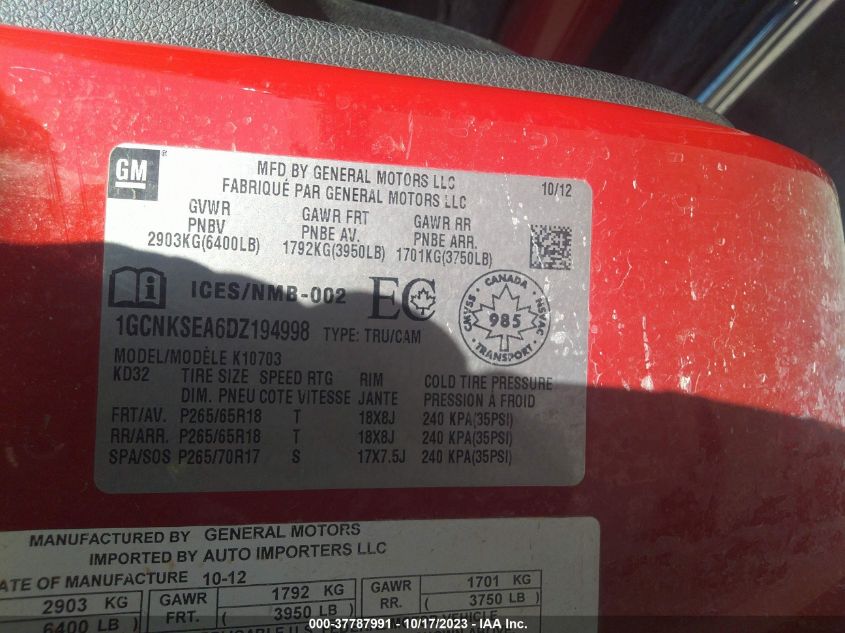 2013 CHEVROLET SILVERADO 1500 LT - 1GCNKSEA6DZ194998