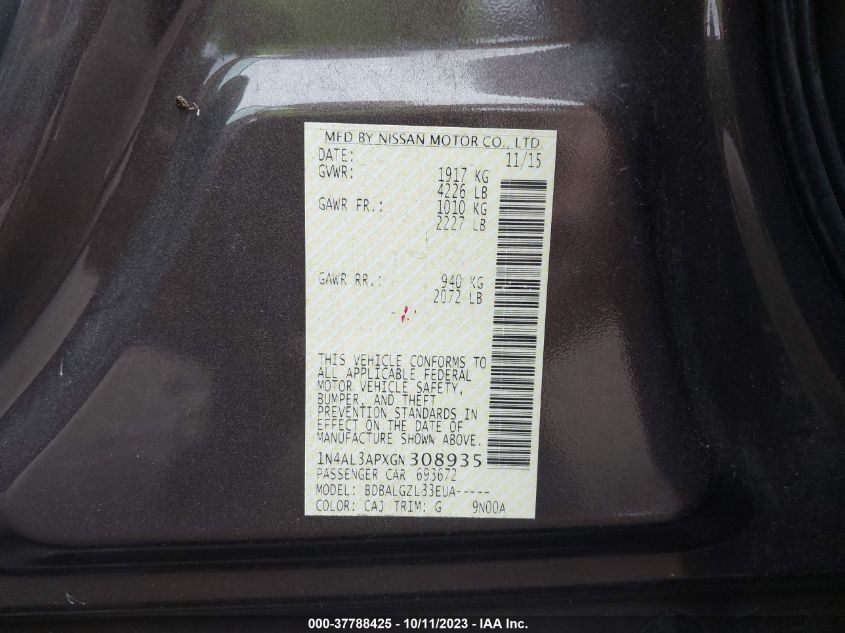2016 NISSAN ALTIMA 2.5 - 1N4AL3APXGN308935