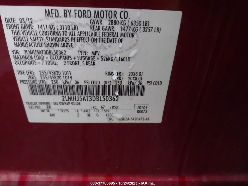 2013 LINCOLN MKT ECOBOOST - 2LMHJ5AT5DBL50362