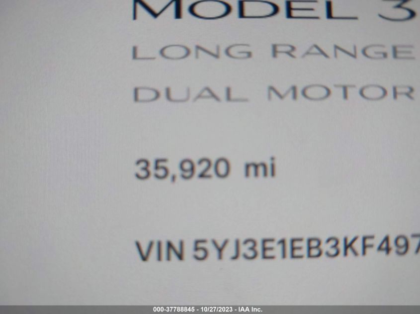 2019 TESLA MODEL 3 LONG RANGE/PERFORMANCE - 5YJ3E1EB3KF497936