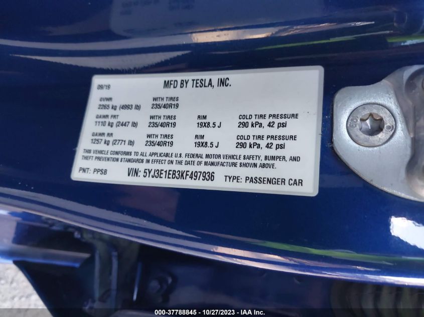 2019 TESLA MODEL 3 LONG RANGE/PERFORMANCE - 5YJ3E1EB3KF497936