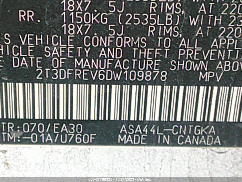2013 TOYOTA RAV4 LIMITED - 2T3DFREV6DW109878