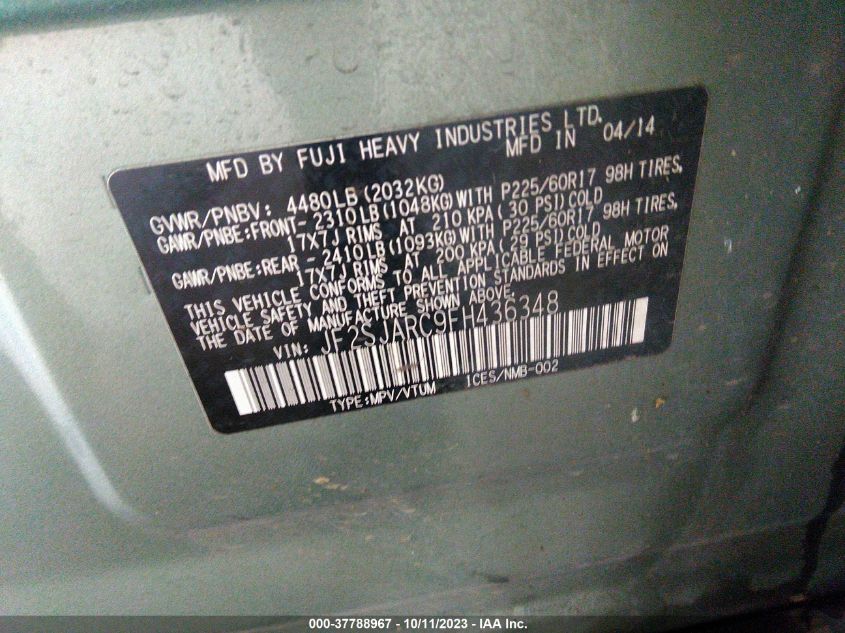 2015 SUBARU FORESTER 2.5I LIMITED - JF2SJARC9FH436348