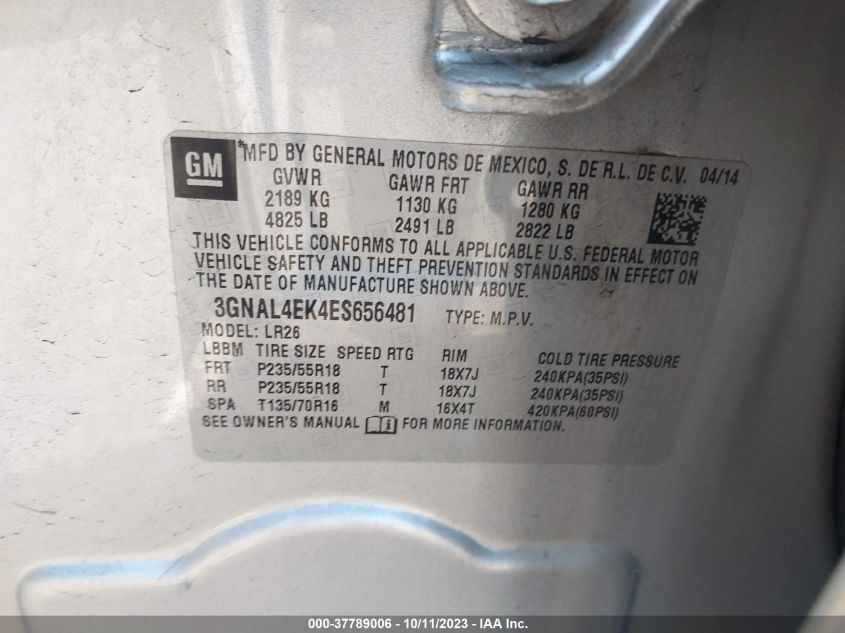 2014 CHEVROLET CAPTIVA SPORT LTZ 3GNAL4EK4ES656481