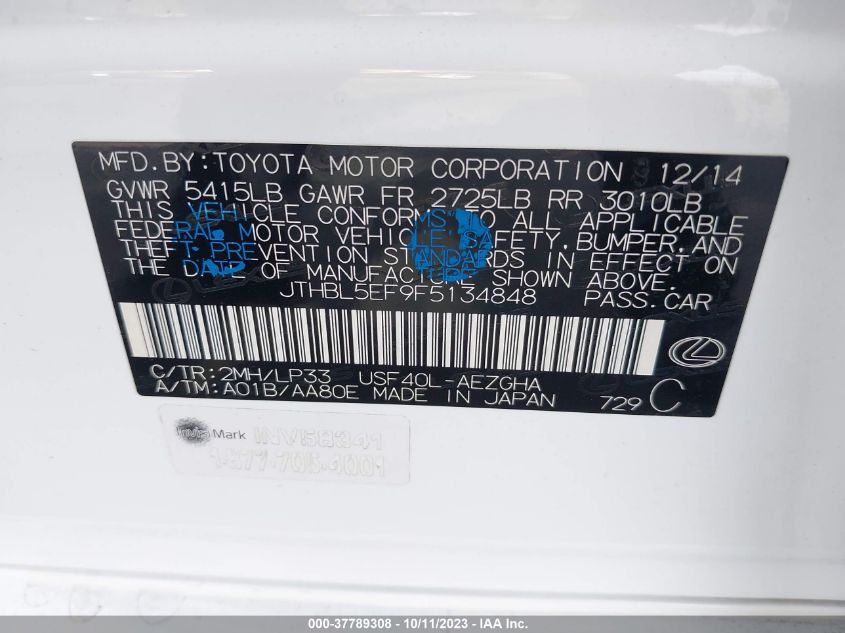 2015 LEXUS LS 460 JTHBL5EF9F5134848