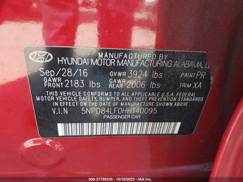 VIN 5NPD84LF0HH140095 2017 HYUNDAI ELANTRA VALUE EDITION