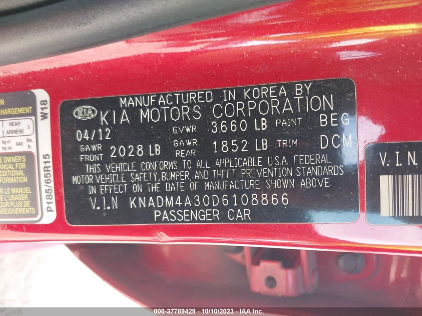 2013 KIA RIO LX - KNADM4A30D6108866