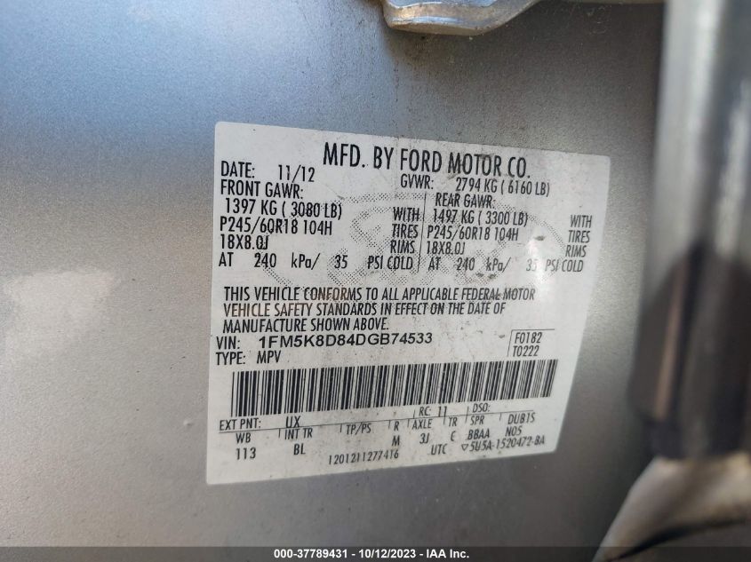 2013 FORD EXPLORER XLT - 1FM5K8D84DGB74533
