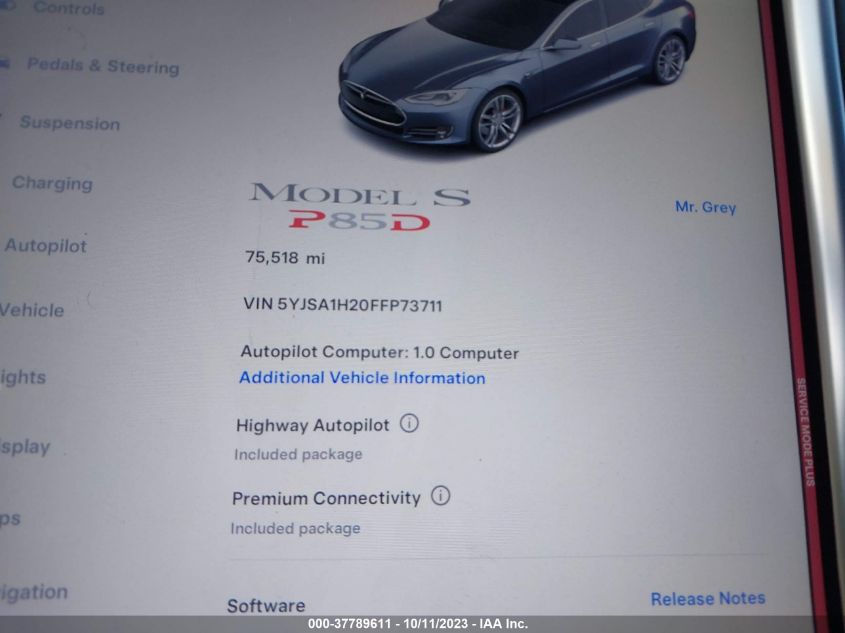 2015 TESLA MODEL S 85D/P85D/70D/90D/P90D - 5YJSA1H20FFP73711