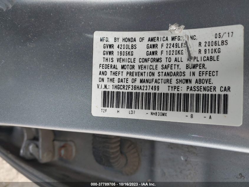 2017 HONDA ACCORD LX - 1HGCP2F36HA237499