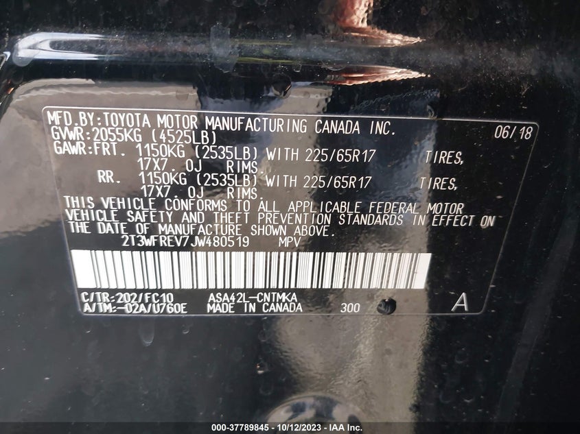 VIN 2T3WFREV7JW480519 2018 TOYOTA RAV4 ADVENTURE/XLE