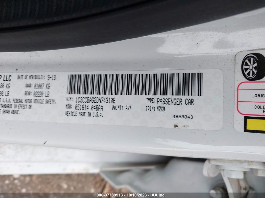 2013 CHRYSLER 200 LX - 1C3CCBAG2DN743106