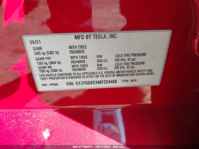 5YJYGDEEXMF224488 Tesla Model Y LONG RANGE 9