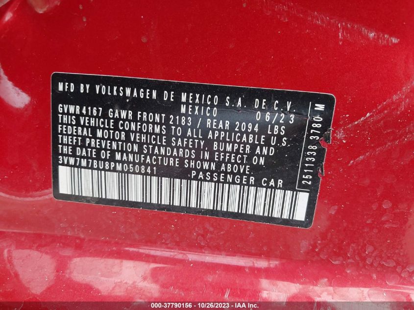 VIN 3VW7M7BU8PM050841 2023 VOLKSWAGEN JETTA SE