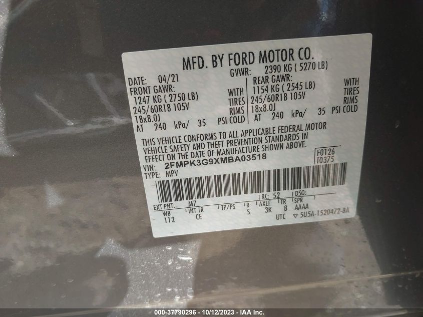 2021 FORD EDGE SE - 2FMPK3G9XMBA03518