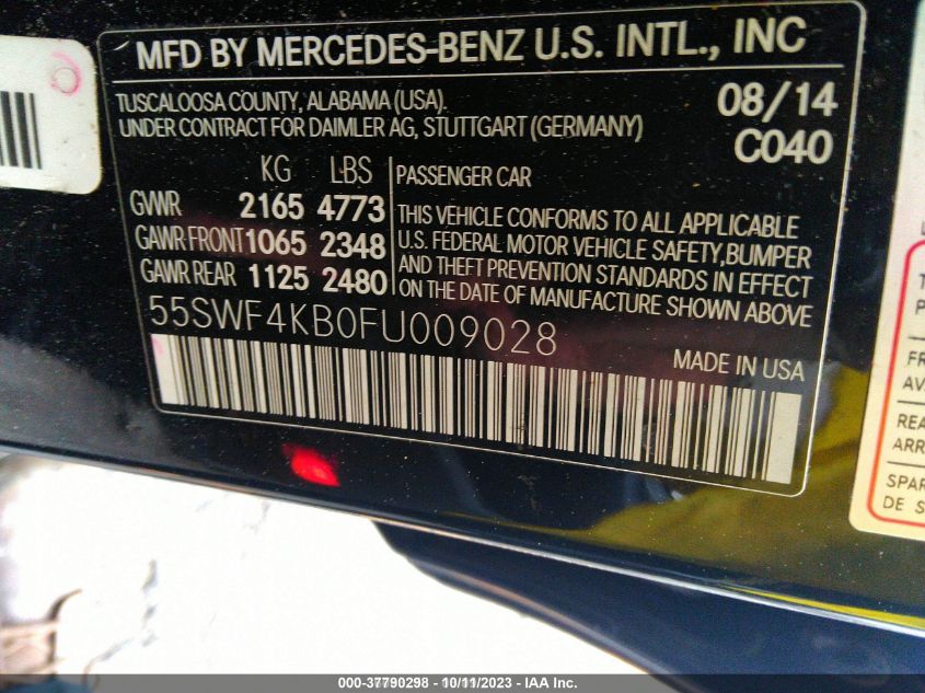 2015 MERCEDES-BENZ C 300 SPORT 4MATIC/LUXURY 4MATIC/4MATIC - 55SWF4KB0FU009028