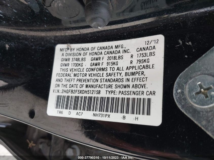 2013 HONDA CIVIC LX - 2HGFB2F5XDH512158