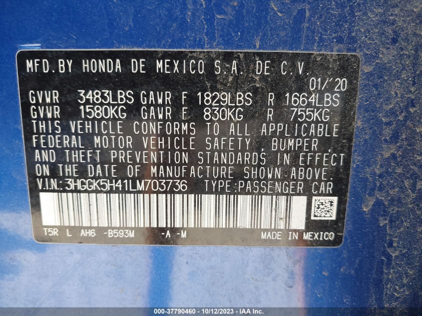 2020 HONDA FIT LX - 3HGGK5H41LM703736