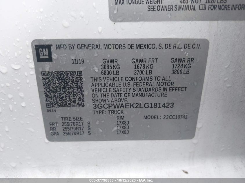 2020 CHEVROLET SILVERADO 1500 WORK TRUCK - 3GCPWAEK2LG181423
