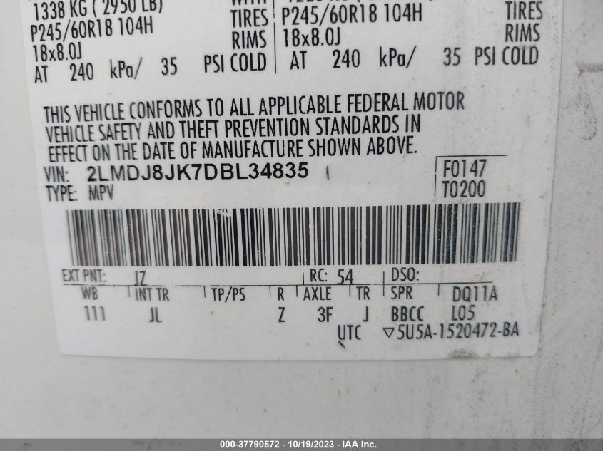 2013 LINCOLN MKX - 2LMDJ8JK7DBL34835