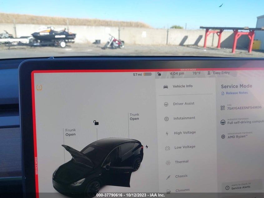 VIN 7SAYGAEE5NF549696 2022 TESLA MODEL Y