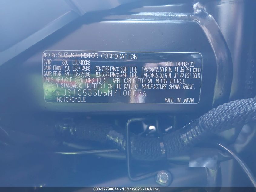 2022 SUZUKI GSX-S750 M/Z - JS1C533D6N7100076
