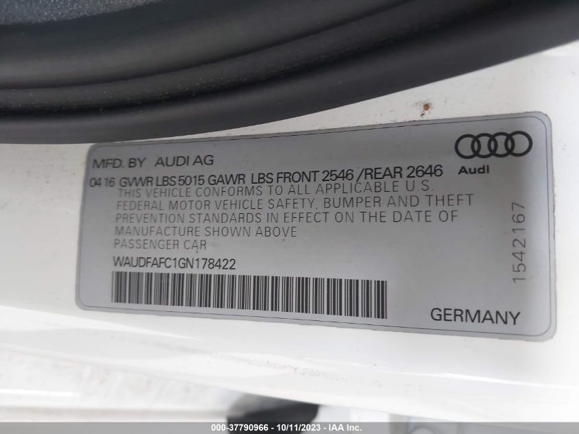 2016 AUDI A6 2.0T PREMIUM PLUS - WAUDFAFC1GN178422