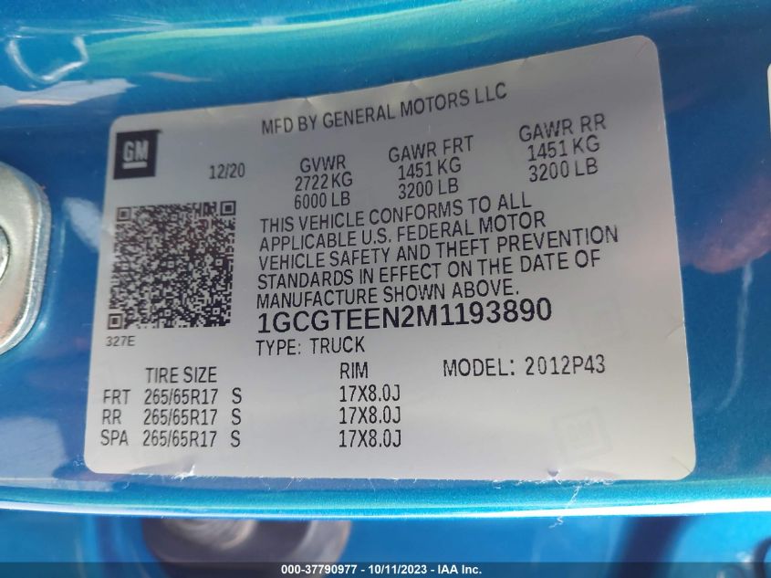 2021 CHEVROLET COLORADO 4WD ZR2 - 1GCGTEEN2M1193890
