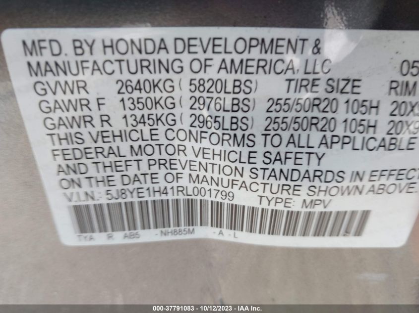 5J8YE1H41RL001799 Acura MDX TECHNOLOGY 9