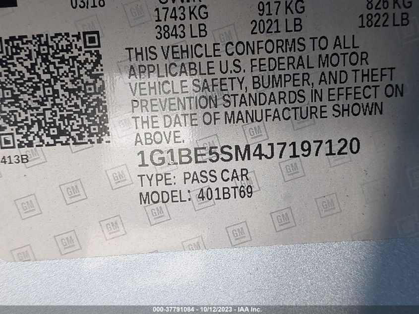 2018 CHEVROLET CRUZE LT - 1G1BE5SM4J7197120