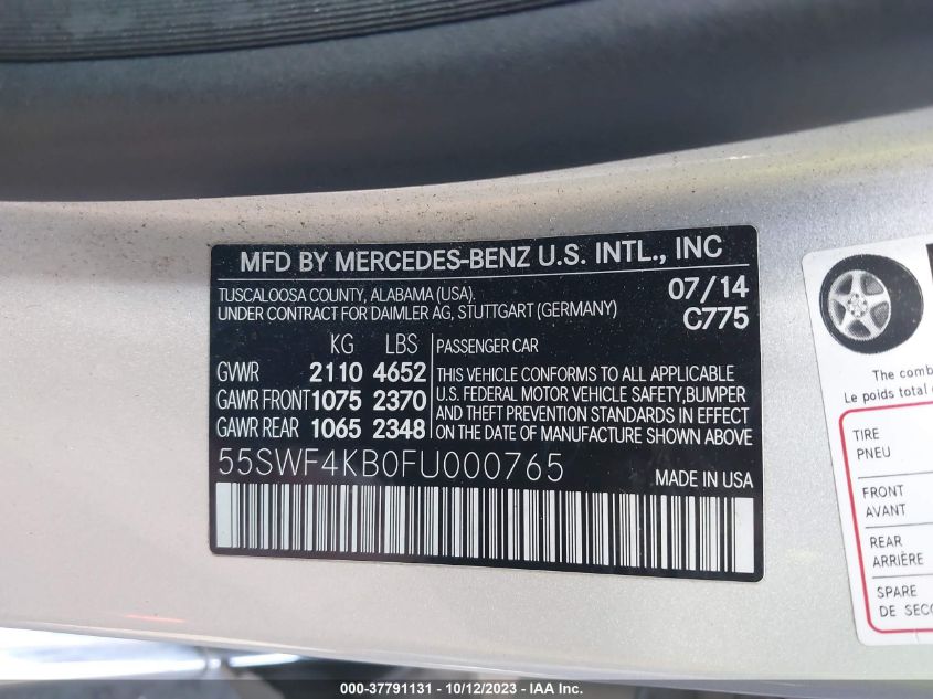 2015 MERCEDES-BENZ C 300 SPORT 4MATIC/LUXURY 4MATIC/4MATIC - 55SWF4KB0FU000765