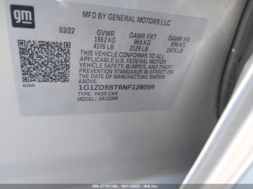 2022 CHEVROLET MALIBU LT - 1G1ZD5ST6NF128059