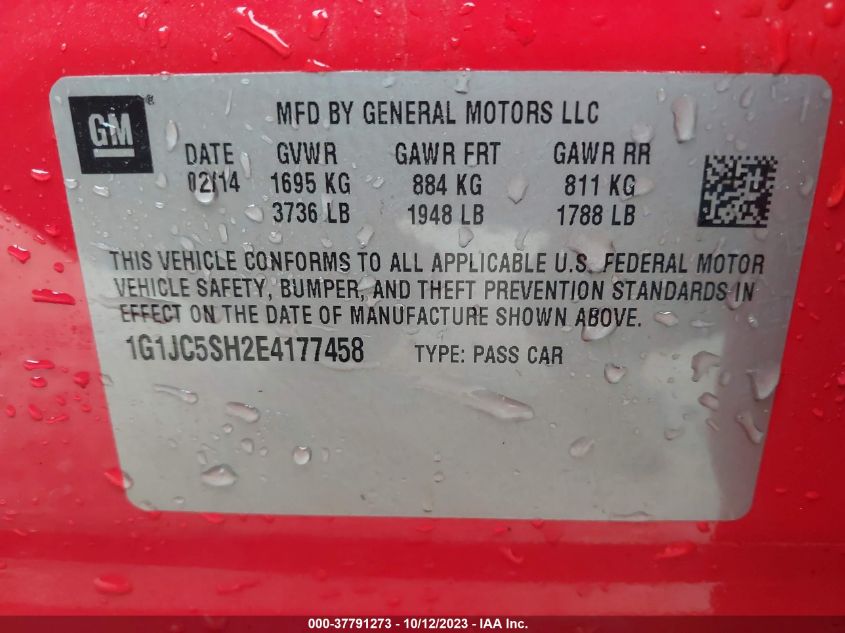 2014 CHEVROLET SONIC LT - 1G1JC5SH2E4177458