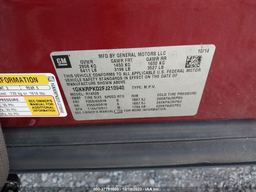 2015 GMC ACADIA SLE - 1GKKRPKD2FJ210940