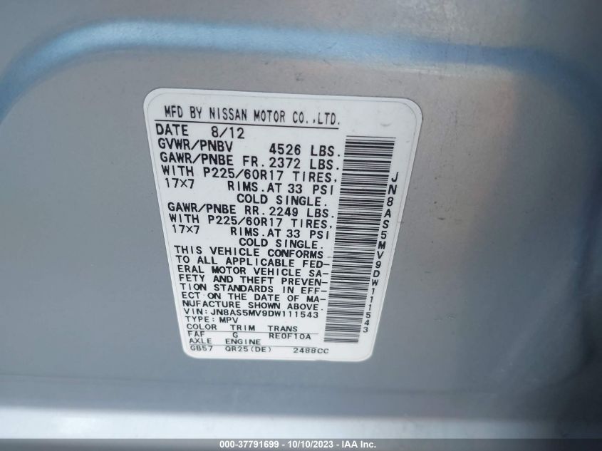 2013 NISSAN ROGUE SV - JN8AS5MV9DW111543