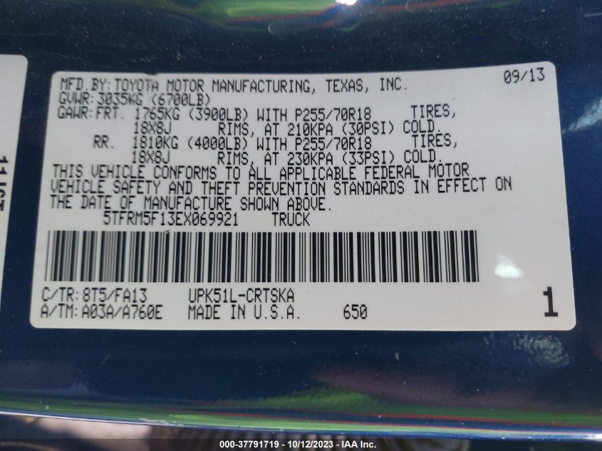 2014 TOYOTA TUNDRA 2WD TRUCK SR/SR5 - 5TFRM5F13EX069921