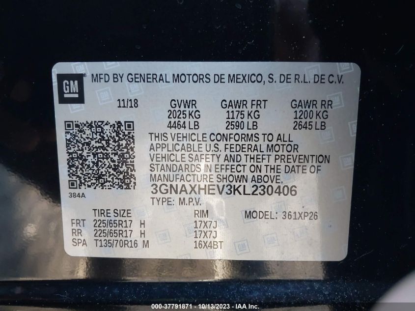 2019 CHEVROLET EQUINOX LS - 3GNAXHEV3KL230406