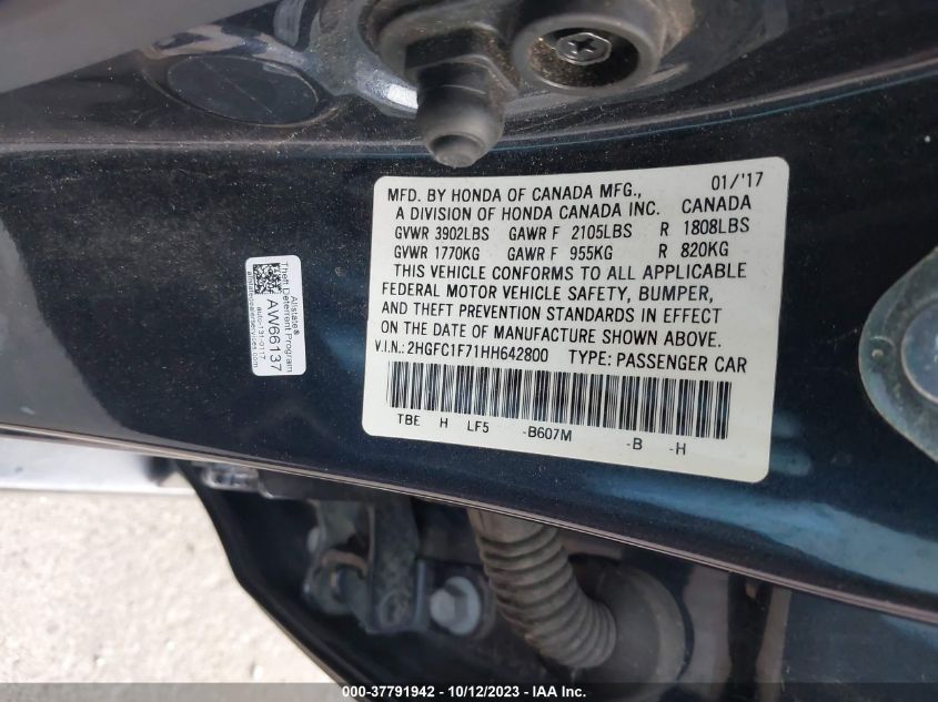 2017 HONDA CIVIC SEDAN EX-L - 2HGFC1F71HH642800