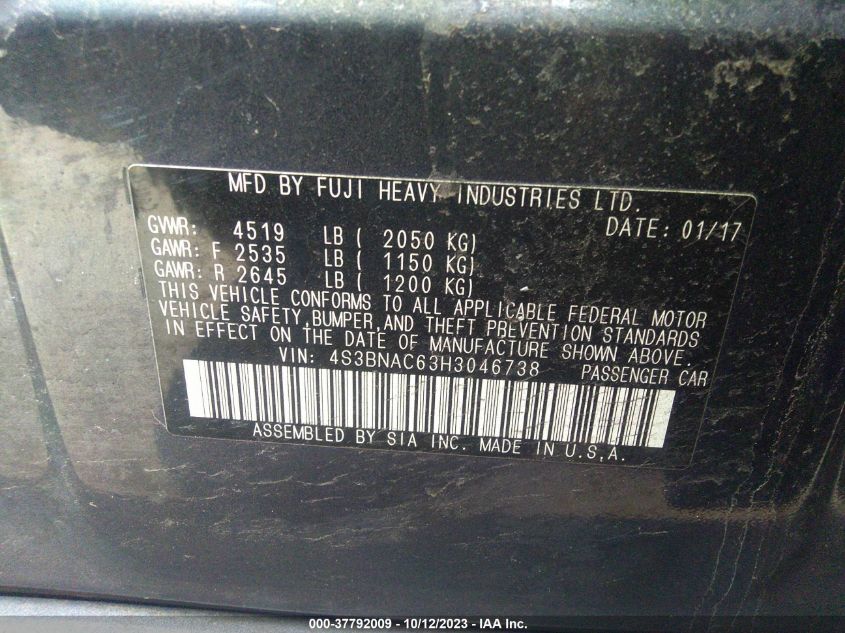 2017 SUBARU LEGACY PREMIUM - 4S3BNAC63H3046738