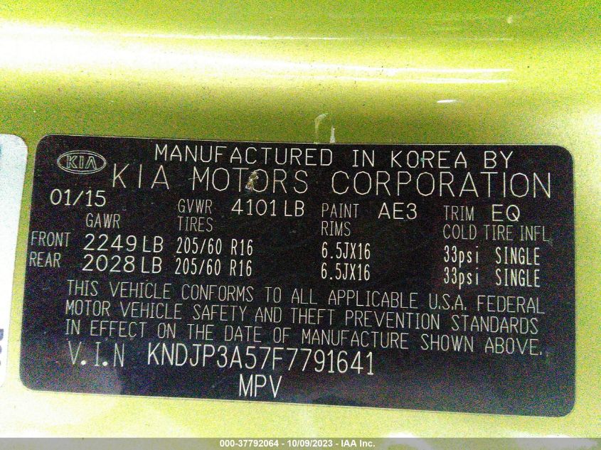 2015 KIA SOUL + - KNDJP3A57F7791641
