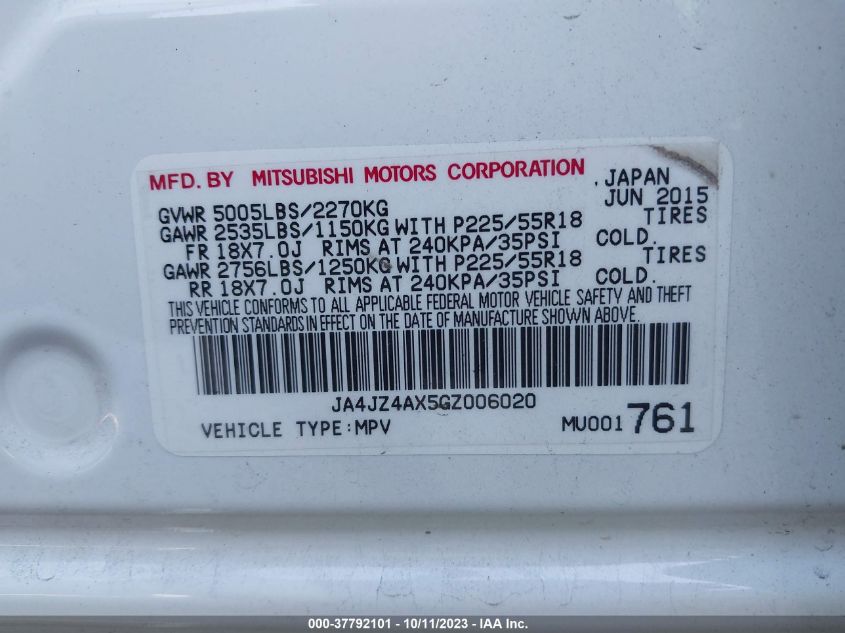 2016 MITSUBISHI OUTLANDER GT - JA4JZ4AX5GZ006020