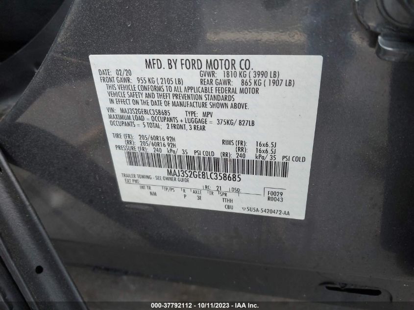 2020 FORD ECOSPORT SE - MAJ3S2GE8LC358685